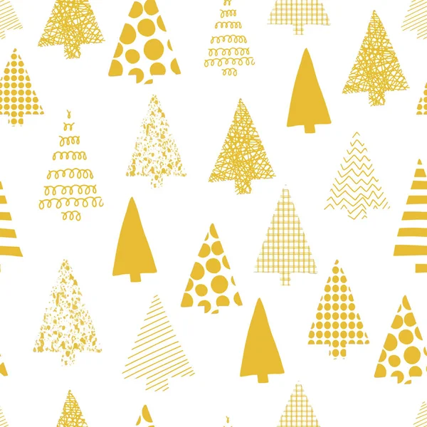 Abstract Christmas Trees Vector Seamless Patern Christmas Tree Silhouettes Gold — Stock Vector