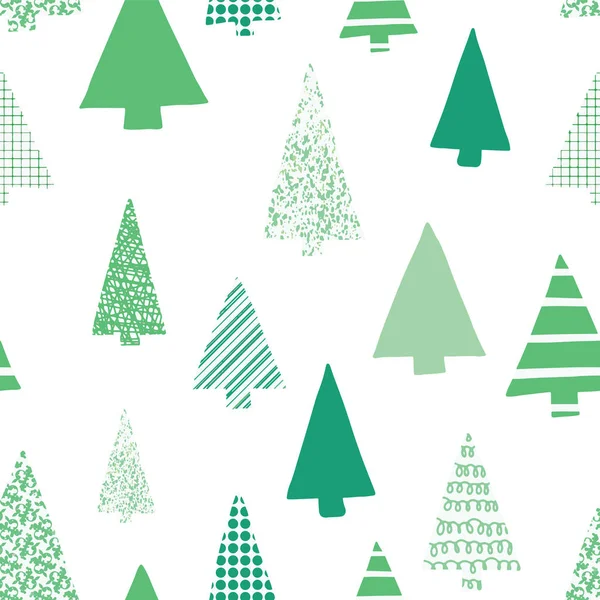 Abstract Green Christmas Trees Vector Seamless Pattern Christmas Tree Silhouettes — Stock Vector