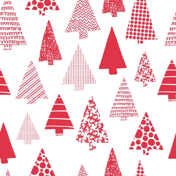 Christmas Trees Modern Vector Seamless Pattern Red Christmas Tree Silhouettes — Stock Vector