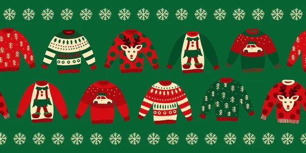 Ugly Christmas Truien Naadloze Vector Grens Gebreide Winter Truien Met — Stockvector