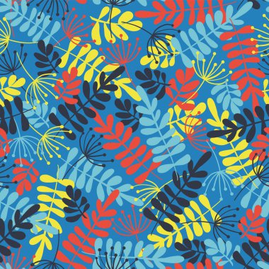 Soyut Robinia, sorunsuz vektör arka plan kül bırakır. Sarı, kırmızı, mavi yaprak siluet arka plan. Kumaş, kağıt, duvar kağıdı, web afiş, invititations, Şükran günü, kitap kapağı, çocuk, çocuk