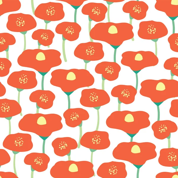 Fond Vectoriel Sans Couture Champ Fleur Pavot Prairie Coquelicots Rouges — Image vectorielle