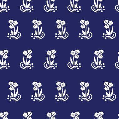 Vintage halk çiçek vektör arka plan yinelenen mavi beyaz. Dağınık çiçek seamless modeli. Küçük çiçekler, İskandinav tarzı. Halk kumaş, kız, çocuk odası, sayfa dolgu, dijital kağıt, afiş için