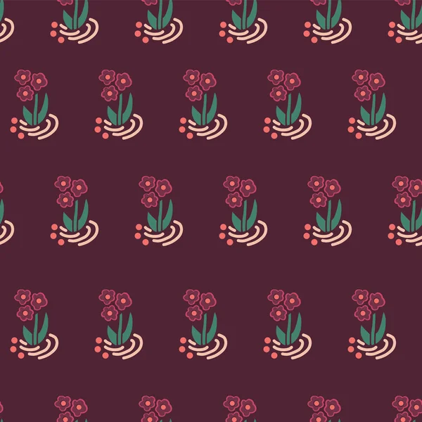 Naadloze vector folk bloemen herhalende achtergrond. Verspreide florals patroon. Kleine roze bloemen op roze. Scandinavische stijl. Voor stof, meisje, kleuter, pagina vult, packaging, digitale papier, kaarten — Stockvector