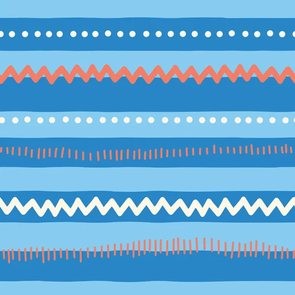 Patrón Vectorial Sin Costuras Líneas Horizontales Abstractas Zigzag Puntos Rayas — Archivo Imágenes Vectoriales