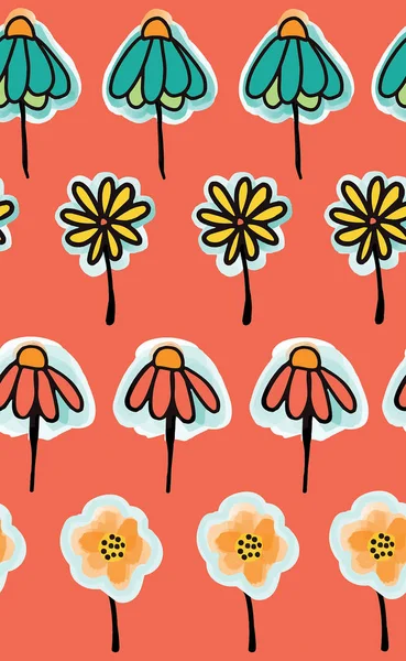 Doodle Flores Sem Costura Padrão Fundo Laranja Pêssego Perfeito Para — Fotografia de Stock
