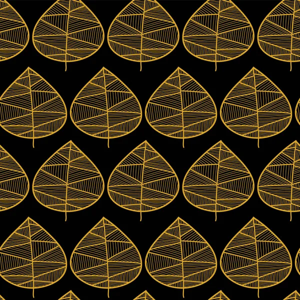 Вектор листьев золотой каракули на черном фоне — стоковый вектор