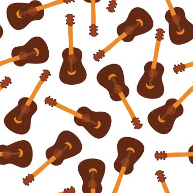 Ukulele sorunsuz vektör yeşil zemin üzerine desen. Müzik aleti tasarım yinelenen kiremit. Gösterim amacıyla kumaş, poster, dijital kağıt, yaz kampı, müzik okulu, gitar, dekor