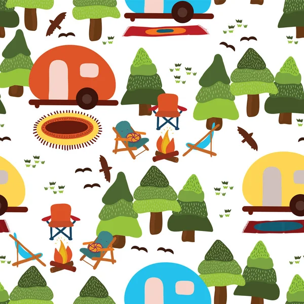 Camping sin costuras vector patrón de fondo — Vector de stock