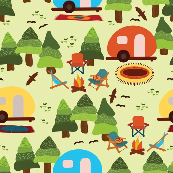 Camping caravanas sin costura vector patrón de baldosas — Vector de stock