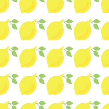 Limon çizilmiş vektör Dikişsiz desen arka plan ver. Sarı limon beyaz yaprakları ile. Kumaş, kağıt, ambalaj, ev dekorasyonu, mutfak dekorasyonu, el ilanı, menü, yaz partisi, çiftçilere piyasa bar için büyük