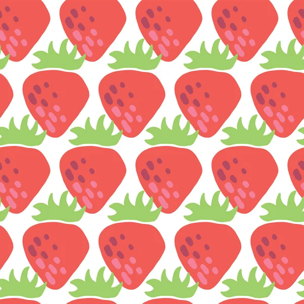 Nahtlose Vektormuster rote Erdbeeren auf weißem Hintergrund. Vintage inspirierte Erdbeerfrucht Design für Stoff, Papier, Verpackung, Wohnkultur Küche, Bar-Menü, Sommerfest, Bauernmarkt, Saft. — Stockvektor