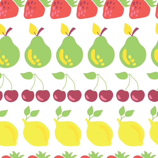 Reihe von Früchten Vektor nahtlose Muster weiß — Stockvektor