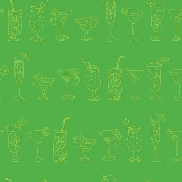 Cocktail Glazen Naadloze Vector Patroon Lime Drinkglazen Een Rij Een — Stockvector