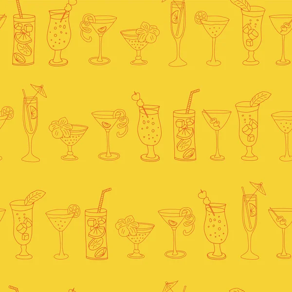 Cocktail Glasses Seamless Vector Pattern Orange Drinking Glasses Row Yellow — Stock Vector