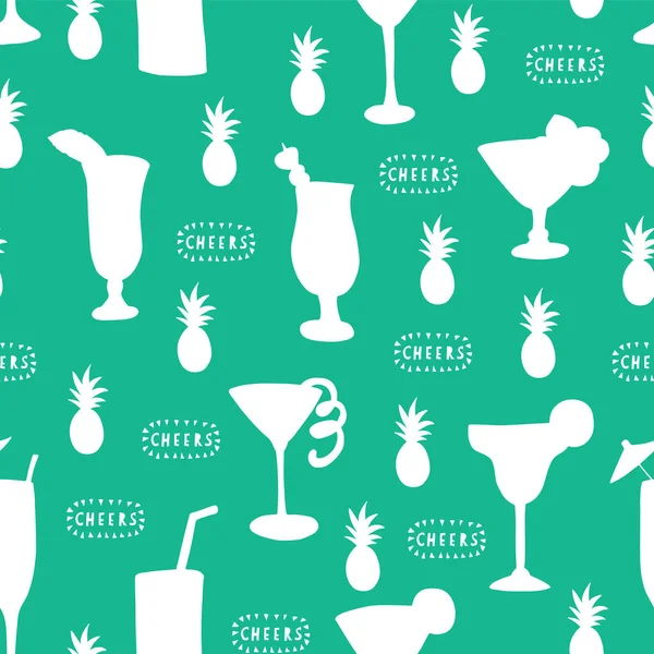 Cocktailglas Naadloze Vector Patroon Witte Alcohol Drinkglazen Achtergrond Van Een — Stockvector