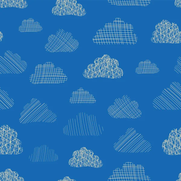 Wolken Himmel Nahtlose Vektormuster Hintergrund Beige Silhouetten Kritzelnder Strukturierter Wolken — Stockvektor