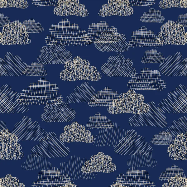 雲空のシームレス パターン 青色の背景のテクスチャの雲のベージュの白いシルエット 梅雨の曇り空 Web バナー カード 招待状 素晴らしい子供します — ストックベクタ