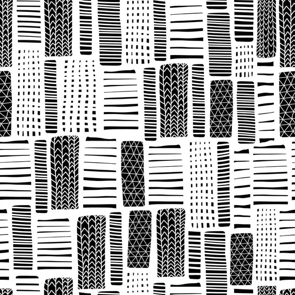Dikdörtgenler el çekilmiş sorunsuz vektör desen. Beyaz arka plan üzerinde siyah çizgiler. Tek renkli tasarım. Dokulu şekiller zemin. Elle çizilmiş sonsuz arka plan. Grafik illüstrasyon kaydırma, duvar kağıdı için — Stok Vektör