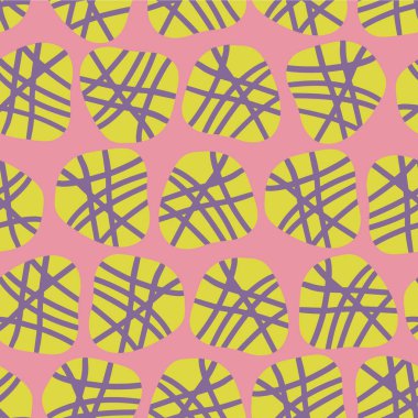 Soyut nokta şekiller vektör seamless modeli. Bir pembe mor ve kireç noktalar. Büyük kumaş baskı, kağıt projeleri ve ambalaj için.