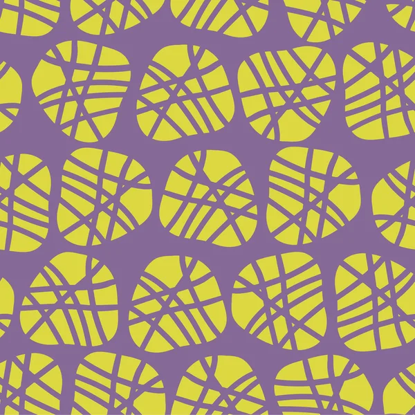 不規則な形の抽象ベクトル シームレス パターン 紫色の背景にドットのシルエットをライムします 布プリント 紙プロジェクト および包装に最適です 子供市場に最適 — ストックベクタ
