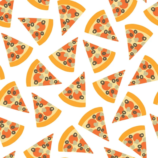 Pizza Rebanada Patrón Vectores Sin Costura Fondo Con Mano Dibujar — Vector de stock