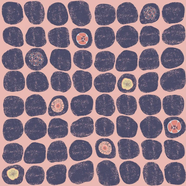 Blue irregular shaped dots on a pink background. Distressed look. Seamless pattern tile