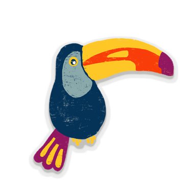 Toucan kuş çizgi film karakteri. Şirin toucan düz beyaz izole. Güney Amerika fauna. Vahşi hayvan illüstrasyon Hayvanat Bahçesi reklam, doğa kavramı, gösteren, çocuk kitabı için çocuklar dekor.