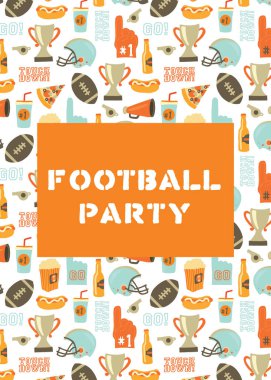 Amerikan futbolu parti davetiye. Kask, kupa, bira, köpük parmak, Lokanta, arka plan yazı aşağı dokunmanı. Vintage tarzı vektör tasarımı için Bagaj kapağı partisi, super bowl, el ilanı, dekor