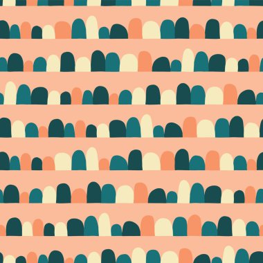 Soyut sorunsuz vektör arka plan. Yatay kemerler, yarım daire kadar kaplı. Mercan sarı mavi deniz mavisi. Semicircles retro düz İskandinav tarzı ile modern geometrik desen. Kullanım kumaş, kağıt için.