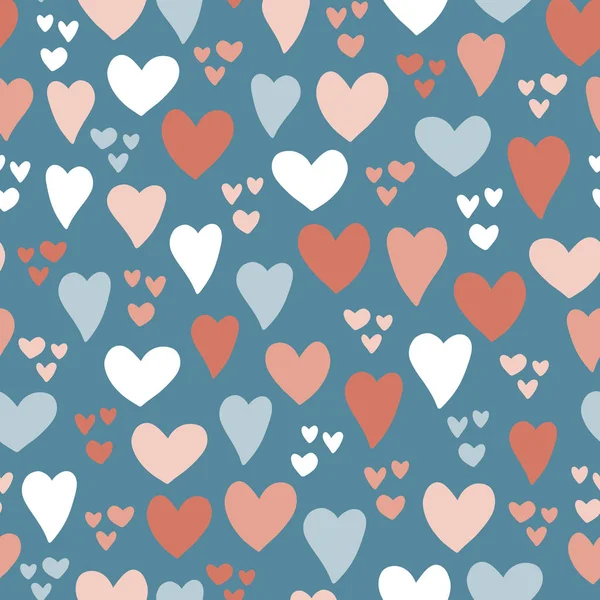 Coeur sans couture motif vectoriel fond bleu rose — Image vectorielle