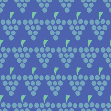 Vector seamless pattern with illustrated grapes isolated on blue. Juice berries food background. Fruit illustration. Use for card, menu cover, web pages, page fill, packaging, farmers market, fabric