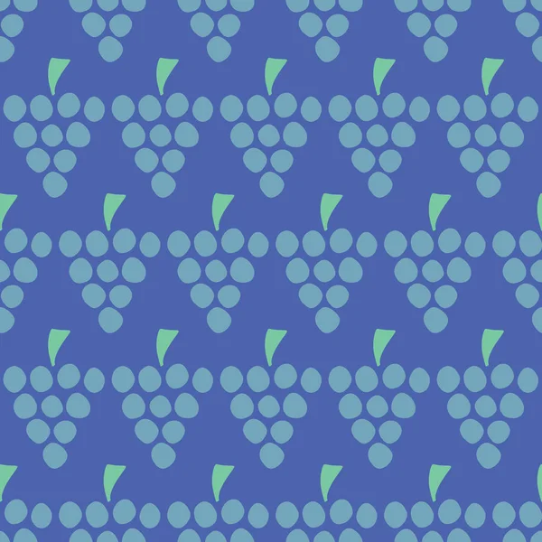 Vector seamless pattern with illustrated grapes isolated on blue. Juice berries food background. Fruit illustration. Use for card, menu cover, web pages, page fill, packaging, farmers market, fabric