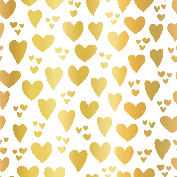 Gold foil Hearts on white seamless vector pattern — Stock Vector