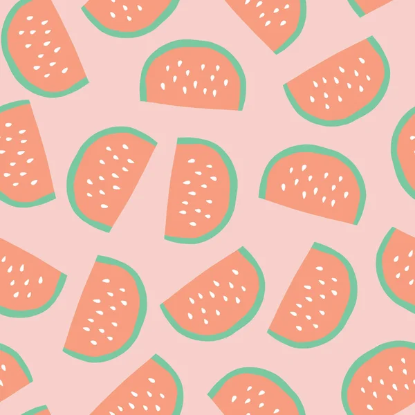 Sandía Corta Fondo Patrón Sin Costura Vectorial Con Frutos Ilustrados — Vector de stock