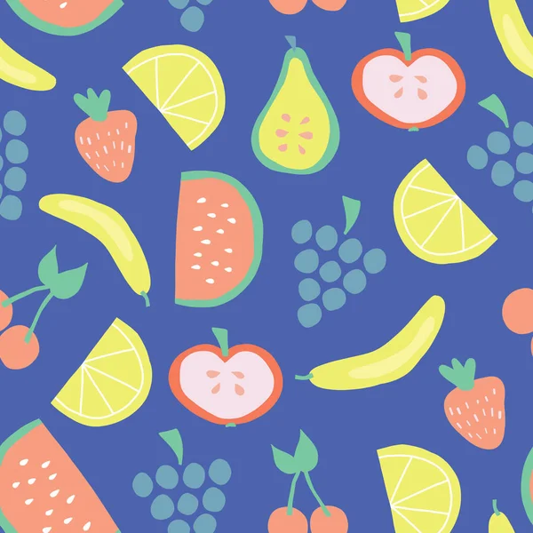 Naadloze zomer fruit vector patroon blauw — Stockvector