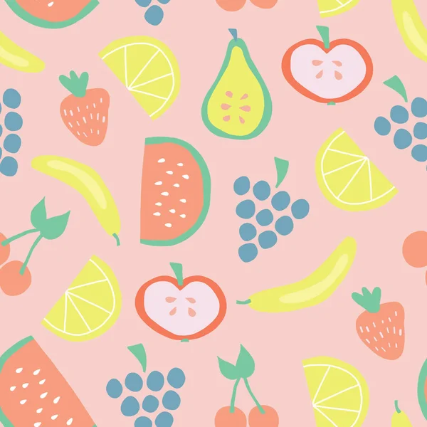 Fondo de vector de patrón de fruta de verano sin costuras — Vector de stock