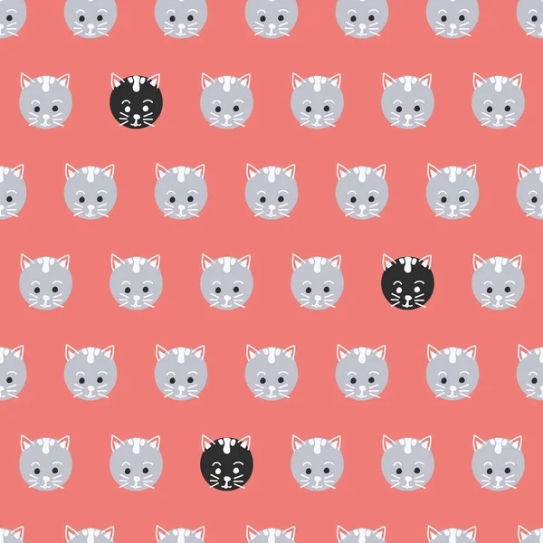 Polka dot sorunsuz vektör desen kediler. Sevimli kedicik arka plan mercan kırmızı daireler karşı karşıya. Geometrik eğlenceli tasarım çocuk. Kullanım için kumaş, çocuklar dekor, hediye paketi, ambalaj, dijital kağıt, kart, kreş.