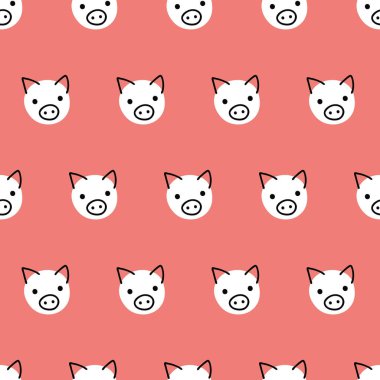 Sorunsuz vektör desen tekrar domuzlar. Sevimli polka dot domuz arka plan mercan kırmızı beyaz yüz. Geometrik çocuklar tasarım. İçin kumaş, çocuklar dekorasyon, hediye paketi, ambalaj, dijital kağıt, kreş, yeni yıl kartı