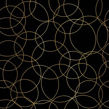 Soyut altın folyo daireler sorunsuz vektör desen. Modern şık arka plan parlak altın çakışan daireye siyah. Tasarım web reklam, blog, düğün, dijital kağıt, kutlama, davet için