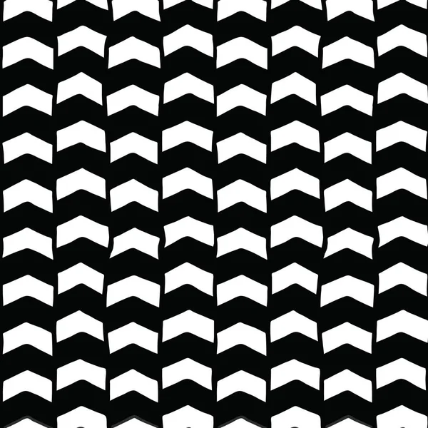Chevron dibujado a mano sin costuras fondo vectorial blanco y negro. Flechas monocromáticas patrón abstracto. Repetir la ilusión óptica del telón de fondo. Para tela, papel pintado, decoración de niños, banner web, papel digital — Vector de stock