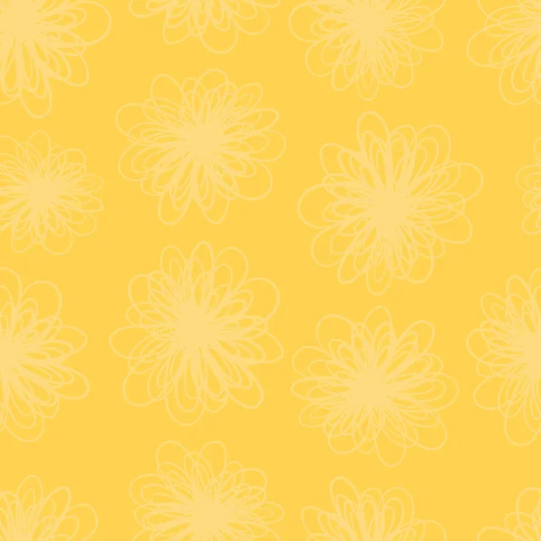 Texture fleur jaune fond vectoriel sans couture. Modèle répété de fleurs abstraites dans des teintes jaunes. Texture feuilletée subtile pour tissu d'été, remplissage de page, fonds web, décor à la maison, bannière — Image vectorielle