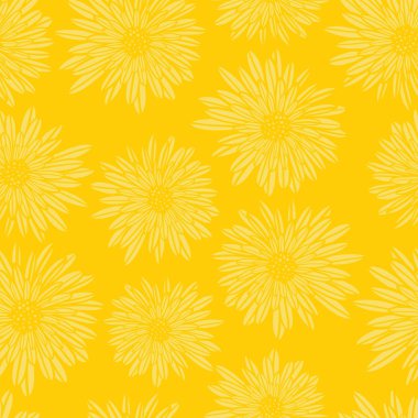 Aster Dahlia çiçek sarı sorunsuz vektör desen. Çiçek ince arka plan. Elle çizilmiş çağdaş kadınsı sanat yaz, ilkbahar, kumaş, kağıt, ev dekorasyonu, web afiş, kartlar, sayfa dolgu, kapsar