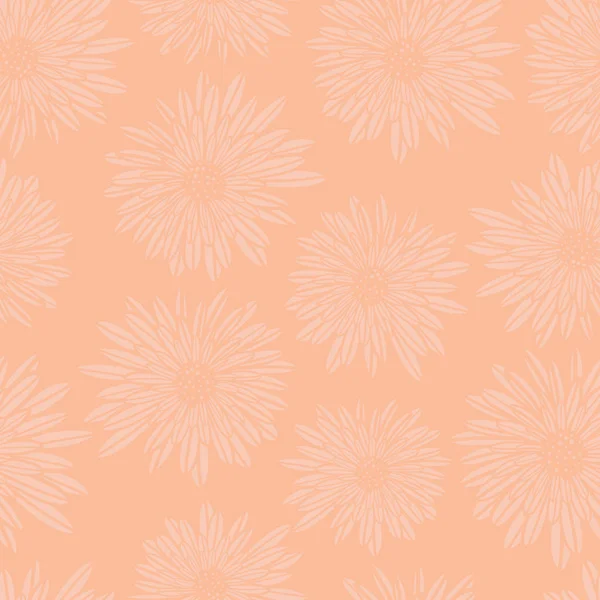 Fond floral subtil. Aster Dahlia Fleurs rose corail motif vectoriel sans couture. Art féminin contemporain dessiné à la main pour l'été, printemps, tissu, papier, décor à la maison, bannière web, cartes, remplissage de page — Image vectorielle