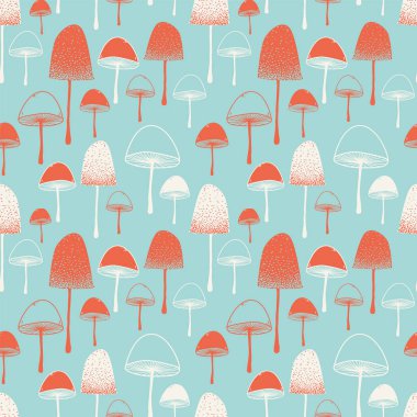 Mushrooms seamless vector pattern red blue white