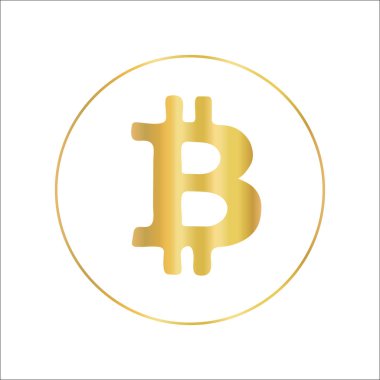 Metalik altın folyo tasarımında Bitcoin simgesi. Vektör kripto para birimi sembolü.