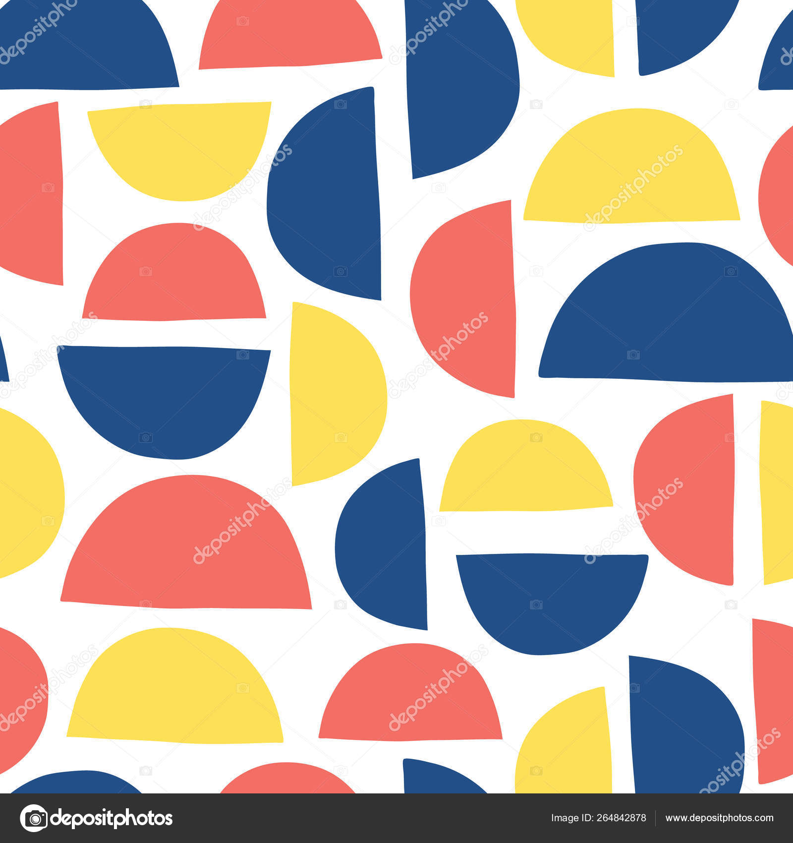 추상 모양 아이 패턴입니다. 흰색에 반원 원활한 벡터 배경 파란색 빨간색 노란색 스톡 벡터 - ©StockArtRoom 264842878, image size:1600x1700