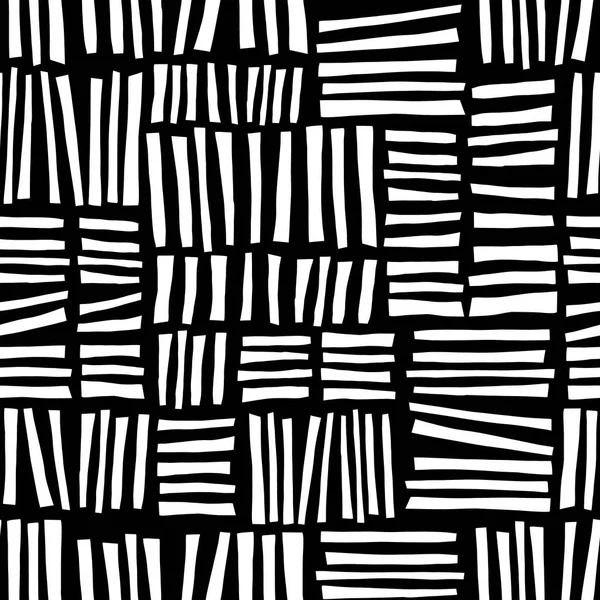 Blocchi disegnati a mano monocromatica senza soluzione di continuità vettore sfondo astratto bianco e nero — Vettoriale Stock
