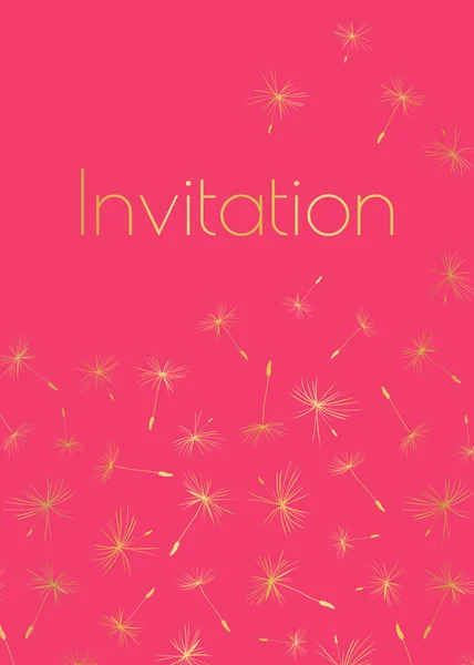 Dandelion seeds invitation card  template pink and copper foil — Stock Photo, Image