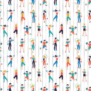 Vücut geliştirme merkezi kusursuz desenli vektör çizimi. Spor kulübü geçmişi